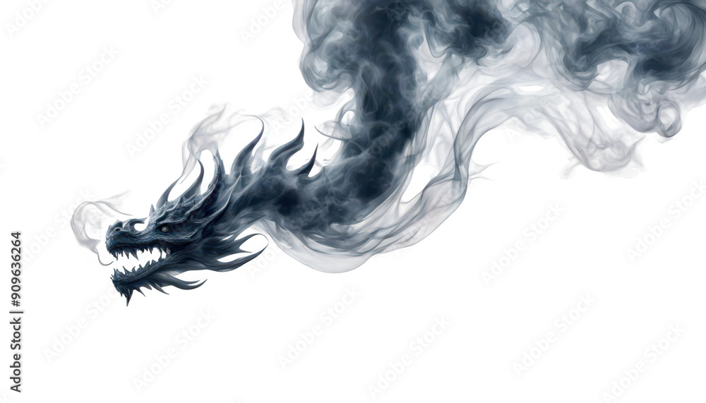 Fantasy dragon made of swirling smoke isolate on transparent background, png, cutout Fantasy dragon made of swirling smoke isolate on transparent background, png, cutout