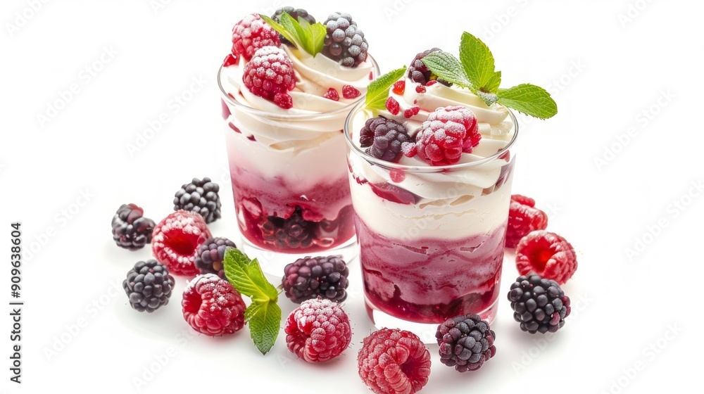 Delicious Raspberry and Blackberry Dessert with Whipped Cream Delicious Raspberry and Blackberry Dessert with Whipped Cream