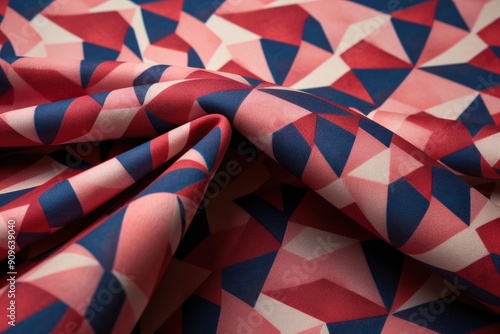 Red and blue geometric pattern with complementary colors on folded fabric photo