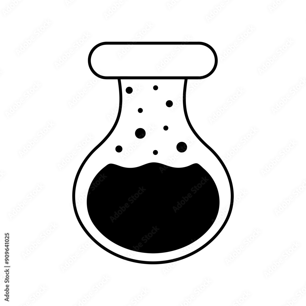 Flask doodle icon. Lab tube with liquid. Laboratory equipment line art vector illustration Flask doodle icon. Lab tube with liquid. Laboratory equipment line art vector illustration