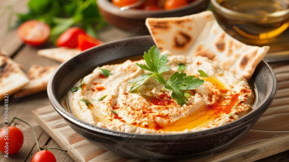 A creative presentation of hummus with pita and fresh veggies, showcasing an antioxidant-rich meal designed for wellness, combining visual appeal with nutritious benefits. A creative presentation of hummus with pita and fresh veggies, showcasing an antioxidant-rich meal designed for wellness, combining visual appeal with nutritious benefits.