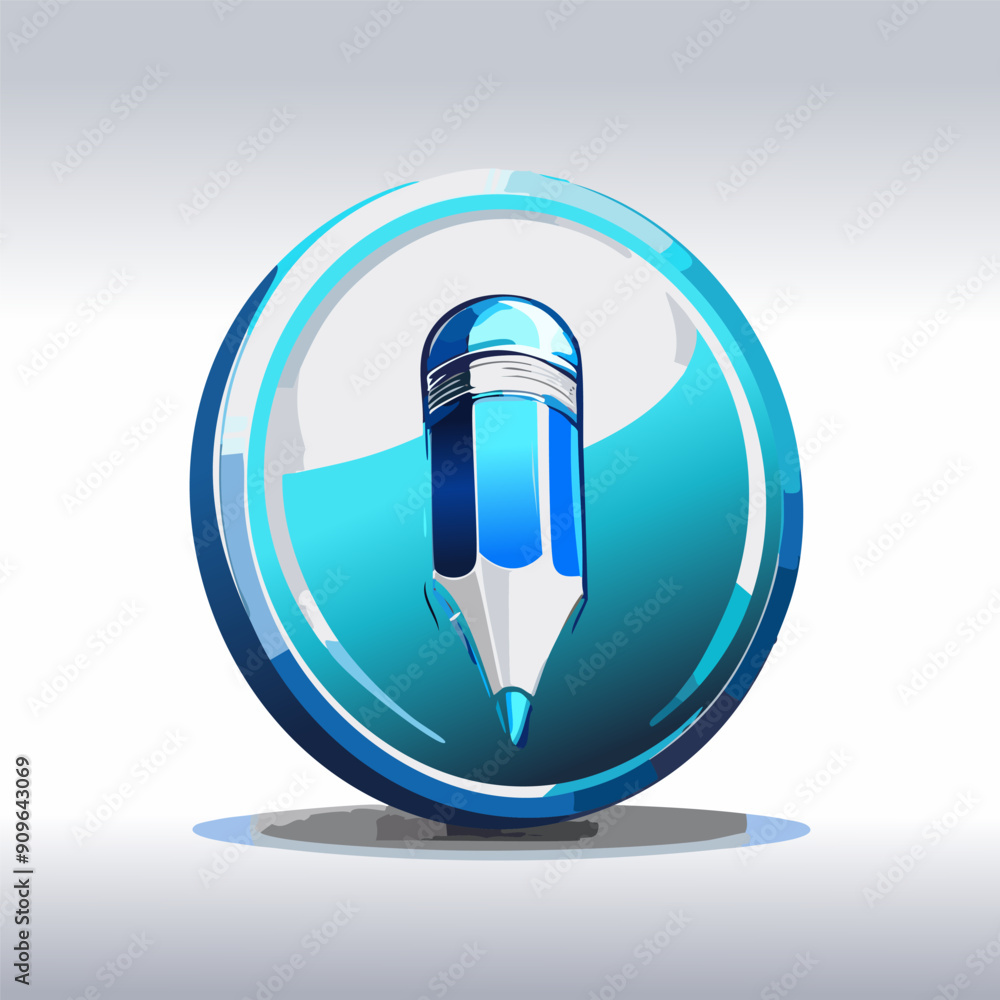 Stylish glossy blue pencil icon on circular background for creative design purposes Stylish glossy blue pencil icon on circular background for creative design purposes