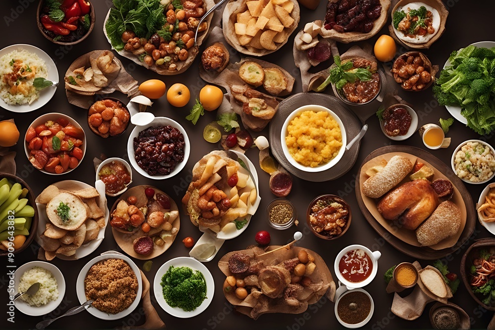 food view full table Aerial food view full table Aerial