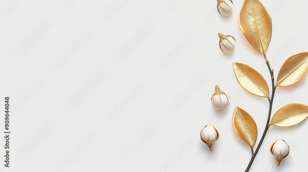 Obraz premium Delicate dried flowers in black and gold create a chic, minimalistic background, perfect for modern design aesthetics.