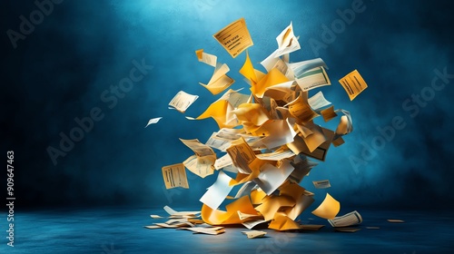 Wallpaper Mural Dynamic explosion of colorful papers creating an artistic and energetic visual effect against a dark blue background. Torontodigital.ca