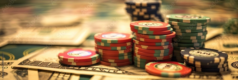 Casino betting concept with money and poker chips Casino betting concept with money and poker chips