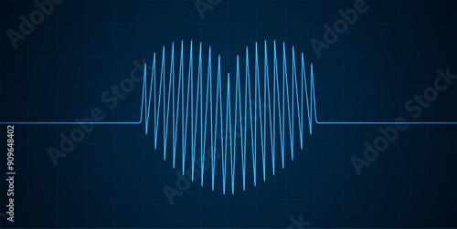Heart shape wavy line, Heart beat electrocardiogram pulse