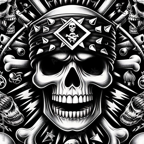   Edgy skull and crossbones motifs in black and white close up p photo