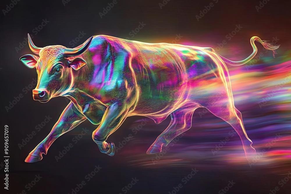 Holographic Bull Running Through a Field of Rainbow Light Holographic Bull Running Through a Field of Rainbow Light