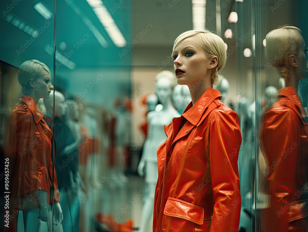 Φωτογραφία Woman shopping at a department store with mannequins and clothing on display