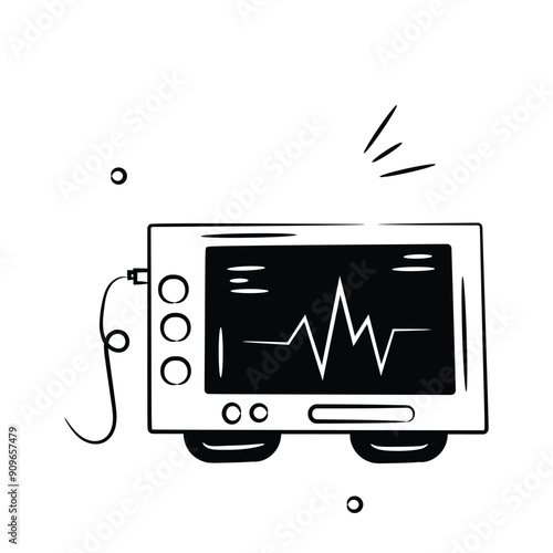 An amazing icon of an ECG machine, measuring heart rate, cardiac health monitoring.