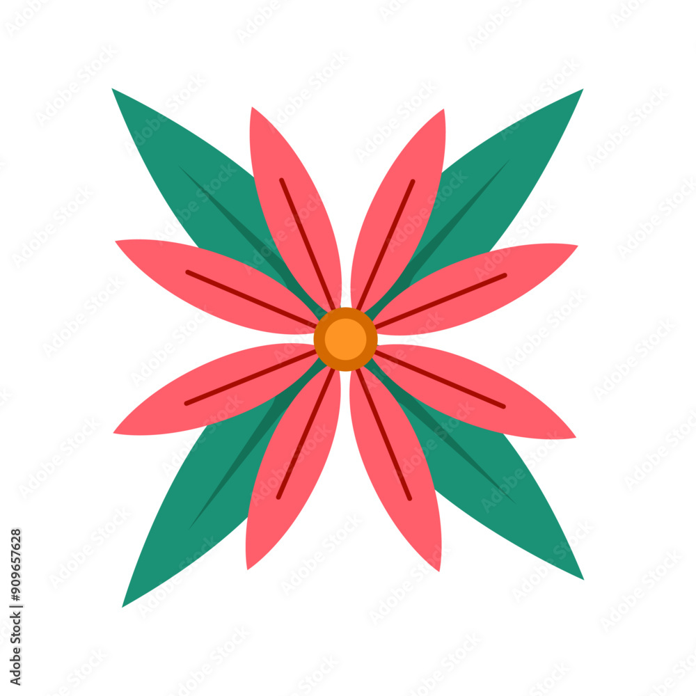 Tropical flower and leaf illustration, Beautiful tropical flower illustration on white Tropical flower and leaf illustration, Beautiful tropical flower illustration on white