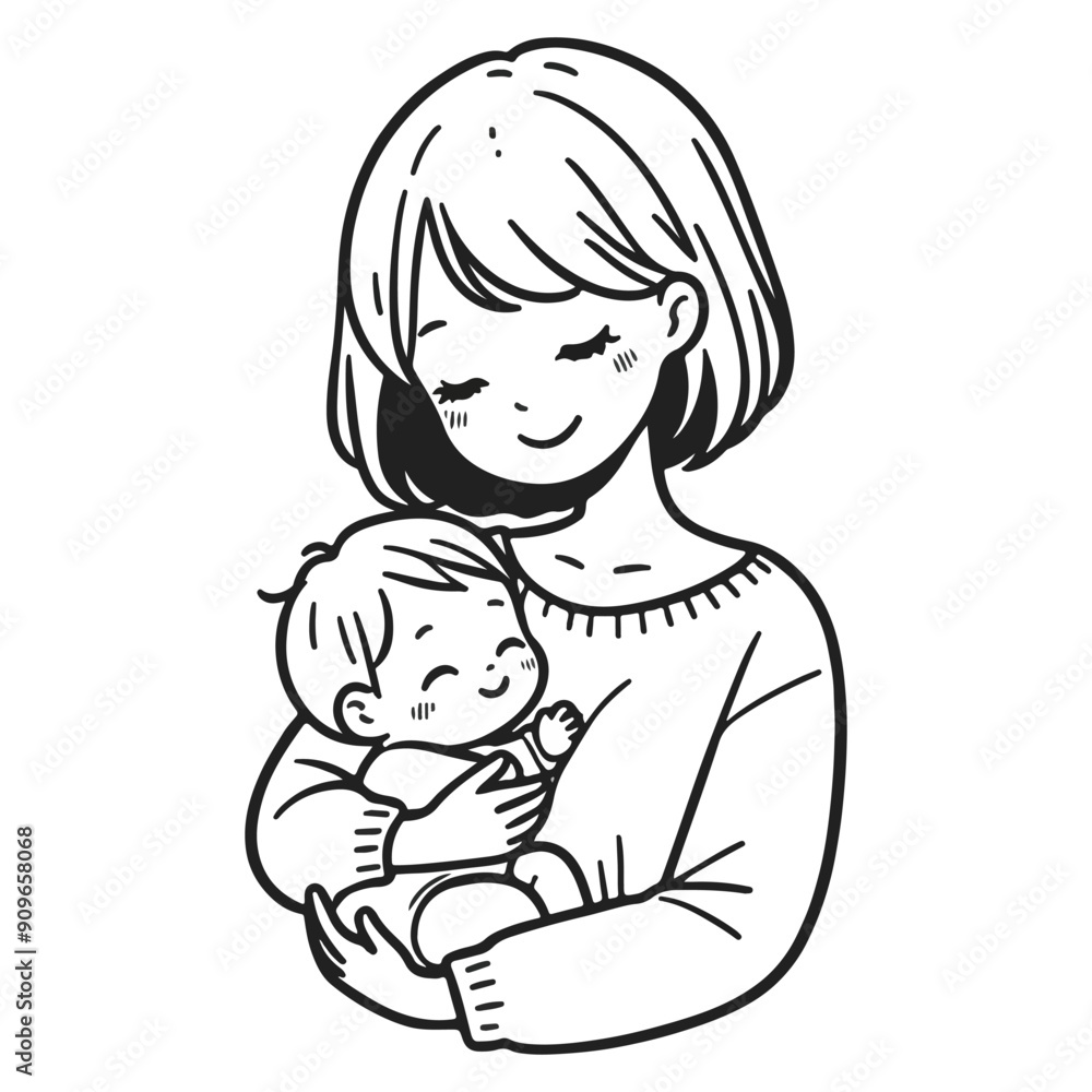 Mother and Boy in mother's arms. Mother's Day concept. White background. Illustration Mother and Boy in mother's arms. Mother's Day concept. White background. Illustration