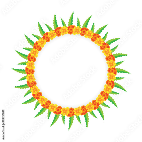 Vector illustration of frame with flowers and leaves on transparent background