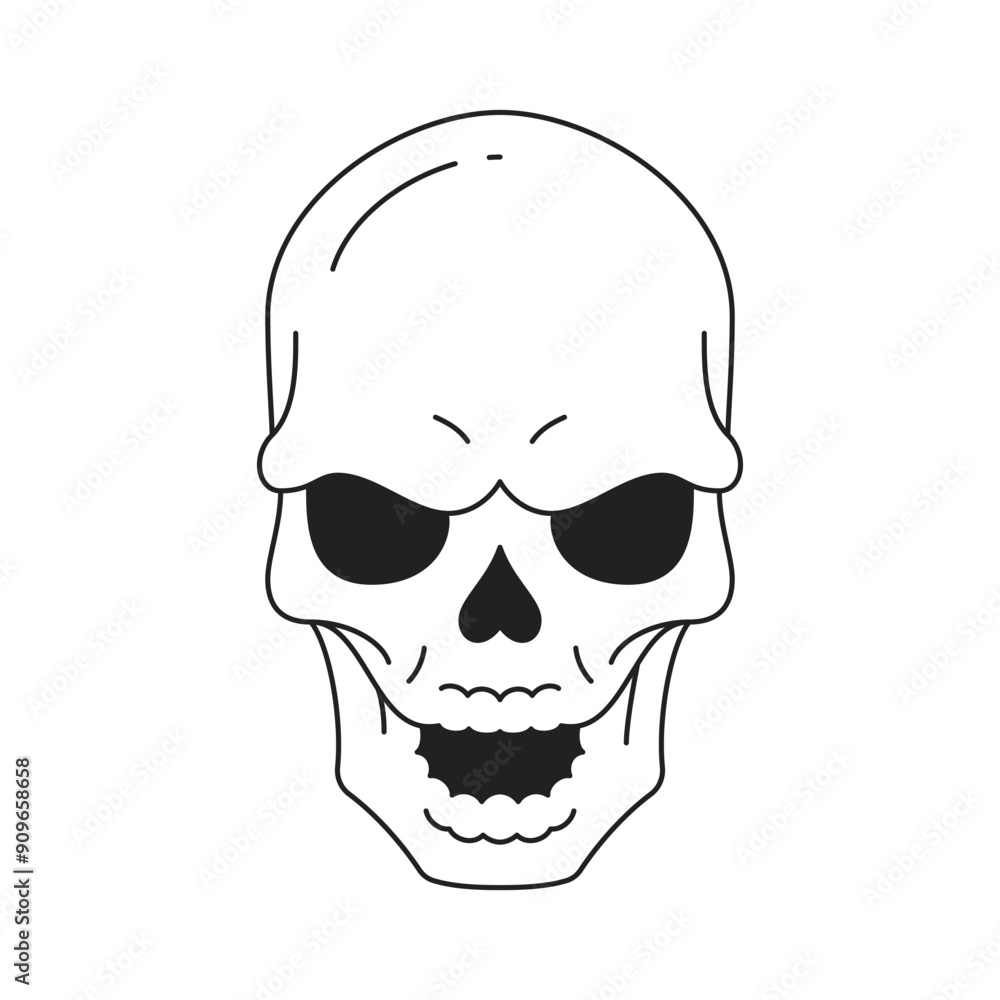Y2k spooky angry smiling human skull psychedelic neo gothic line icon vector flat illustration Y2k spooky angry smiling human skull psychedelic neo gothic line icon vector flat illustration