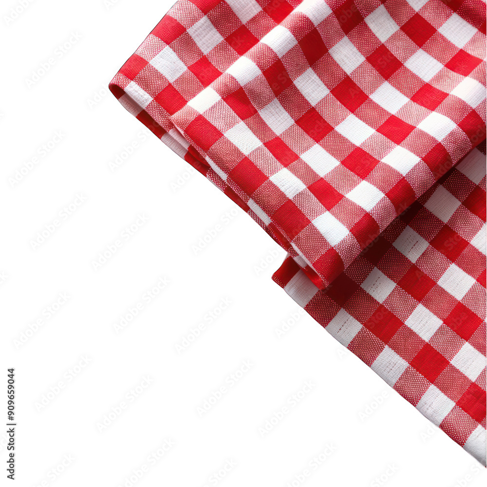 Plaid red and white cloth on corner isolated on transparent background Plaid red and white cloth on corner isolated on transparent background