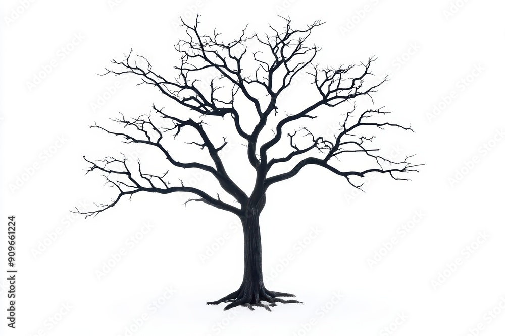 A solitary black tree stands out against a white background, showcasing its intricate branches and stark silhouette. A solitary black tree stands out against a white background, showcasing its intricate branches and stark silhouette.