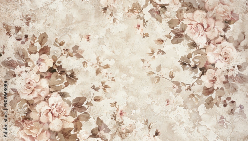 Beige floral pattern on a textured background. Beige floral pattern on a textured background.
