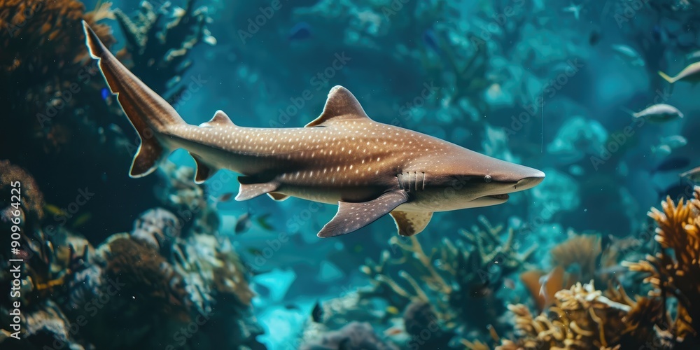Φωτογραφία Nurse Shark Swimming in Tropical Blue Waters Close Up Shot of the Shark