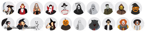 costume collection profile of halloween people half isolated photo