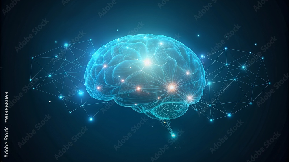 Brain Connected to Glowing Network with Space for Text. Perfect for: Tech Conferences, Science Events, Medical Conferences Brain Connected to Glowing Network with Space for Text. Perfect for: Tech Conferences, Science Events, Medical Conferences