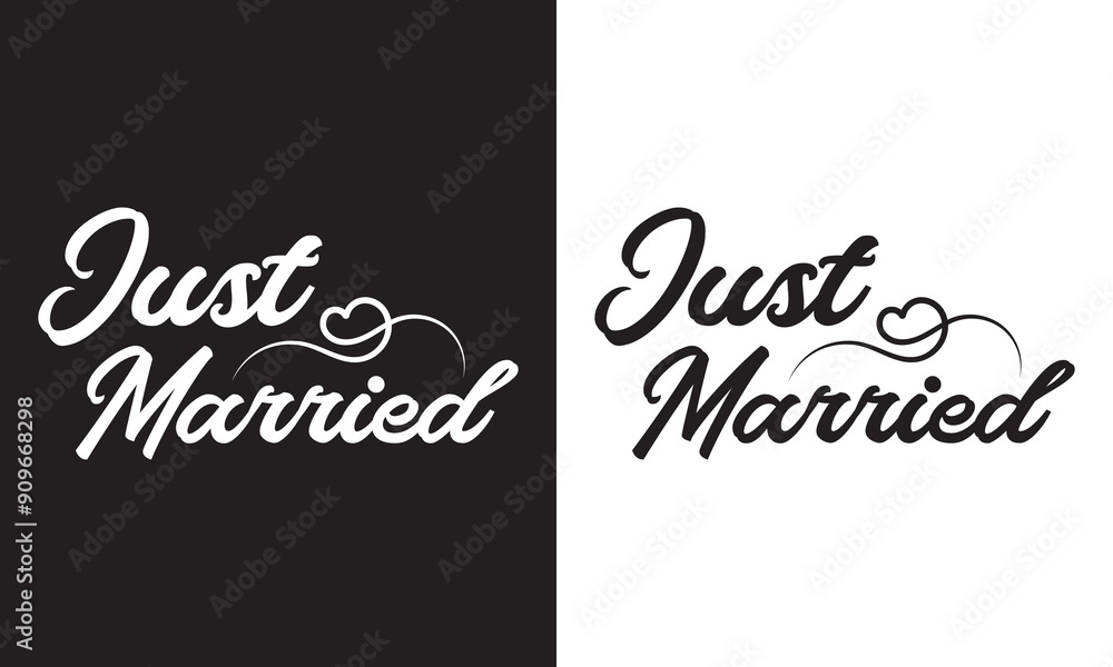 Just Married Vector Design Isolated on white and black Background . Perfect for Wedding Invitations and Decorations. Vector illustration. EPS 10 Just Married Vector Design Isolated on white and black Background . Perfect for Wedding Invitations and Decorations. Vector illustration. EPS 10