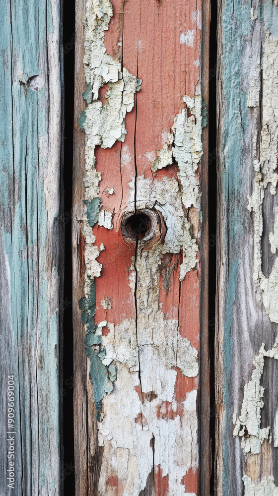 Weathered wooden planks with peeling paint and a knot hole, abstract texture. Rustic and vintage concept Weathered wooden planks with peeling paint and a knot hole, abstract texture. Rustic and vintage concept