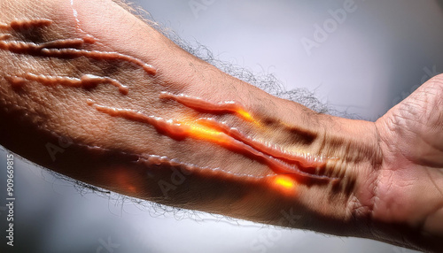 An image depicting lymphedema, focusing on the abnormal swelling of an arm due to lymphatic system issues. photo