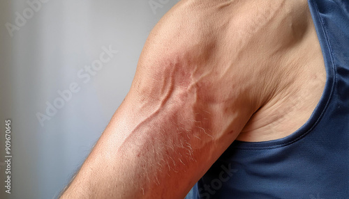 An image depicting lymphedema, focusing on the abnormal swelling of an arm due to lymphatic system issues. photo