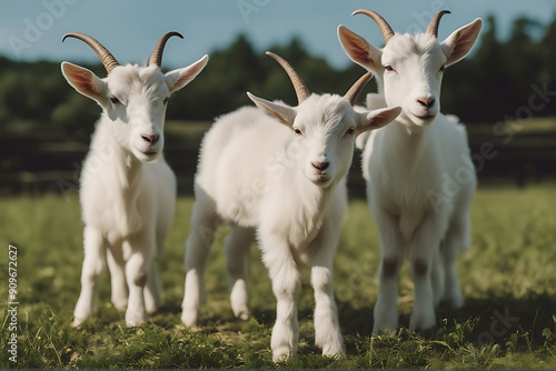 goat standing white pasture kids friends friendship animal2 agriculture domestic field grass grass-land looking mammal meadow nature no people rural small spring sweetly2 farm