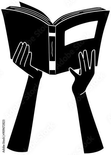 literature illustration literacy silhouette book logo education icon knowledge outline library school read study bookstore reader textbook student hand shape bookworm page notebook for vector graphic