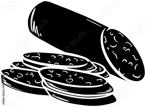 salami illustration beef silhouette meat logo sausage icon food outline meal ham slice snack sliced fat cut traditional red shape cooked cooking delicatessen for vector graphic background