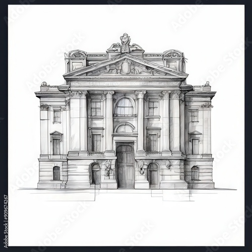 the AI Image Generator  neoclassical building facade with intricate details  grand columns  and arched
