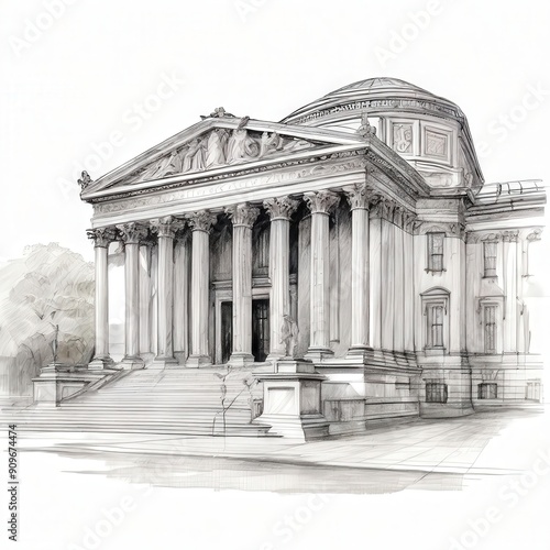 the AI Image Generator  neoclassical building facade with intricate details  grand columns  and arched