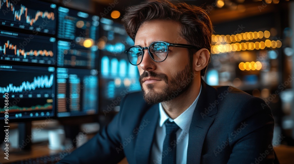 real estate investor with signals and graphs in a rich wealthy office real estate investor with signals and graphs in a rich wealthy office