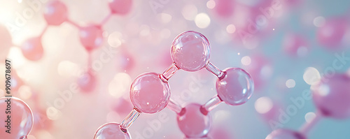 Obraz na płótnie A detailed close-up of a pink molecular structure, representing collagen, retinol, or ceramide used in cosmetic products w salonie