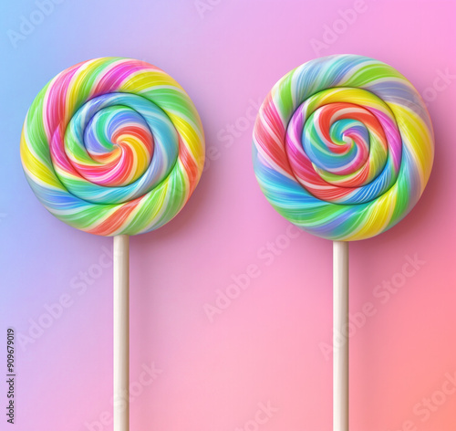 Multicolored lollipops on a colored background.