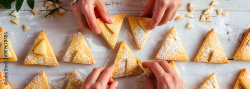 Traditional tatar triangled backery small triangle pies called echpochmak, Tatar, echpochmak, bakery, triangle pies, traditional, pastry, Tatar cuisine, savory pies
 photo