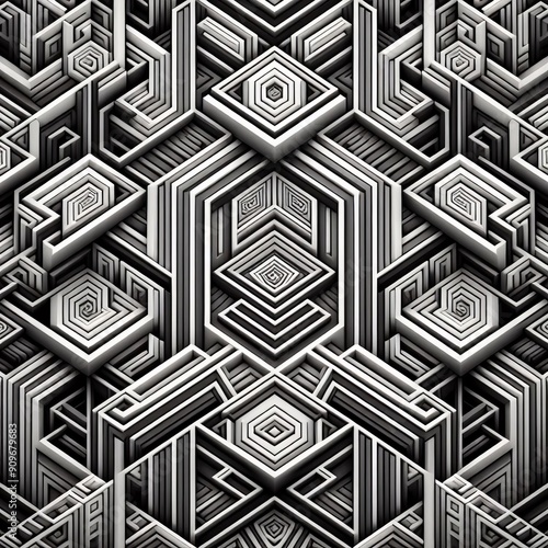 310 142 Geometric diamond patterns in monochrome close up photo