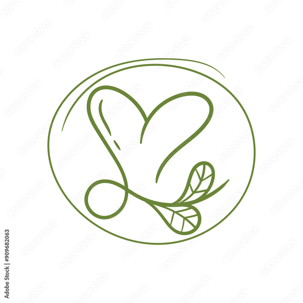 Fototapeta premium Branches with heart shape flowers. Hand drawn hearts with stems and leaves. Vector illustration for Valentine's day. Simple plants elements.
