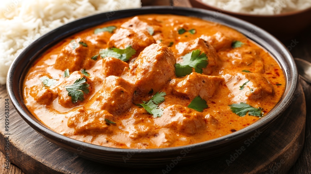 Close-up of Chicken Tikka Masala in a Black Bowl Close-up of Chicken Tikka Masala in a Black Bowl