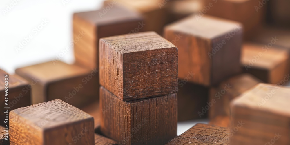 A pile of brown wooden cubes toys on a white background. Generation of Ai A pile of brown wooden cubes toys on a white background. Generation of Ai
