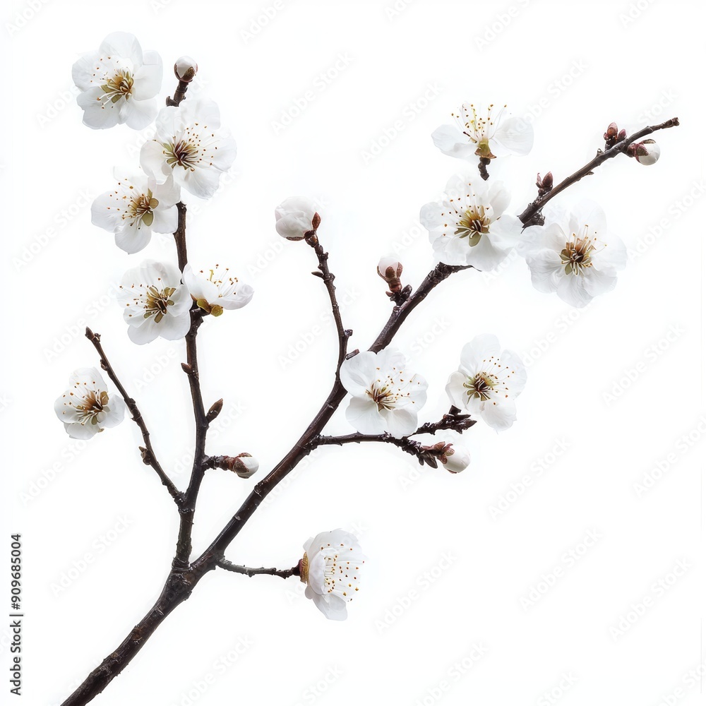 Delicate Plum Blossom Branch on White Background for Food or Cosmetic Design Generative AI Delicate Plum Blossom Branch on White Background for Food or Cosmetic Design Generative AI