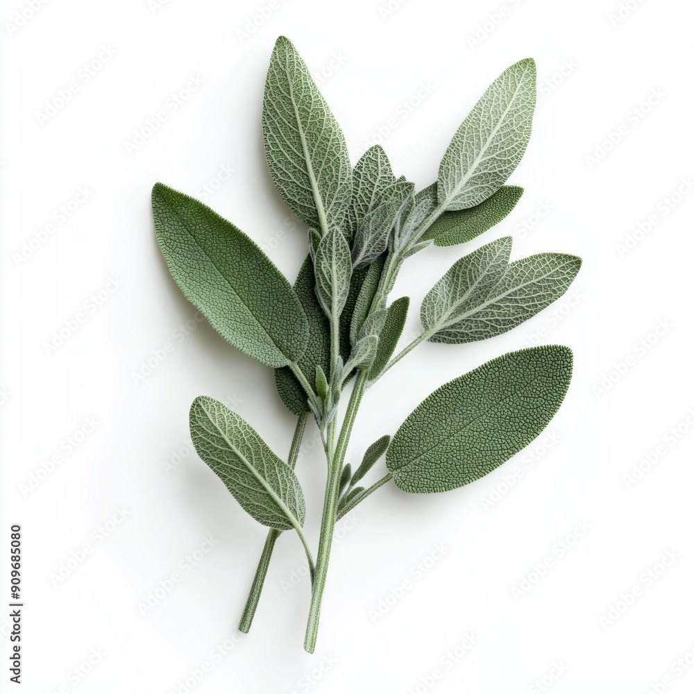 Fresh Sage Branch on White Background for Food or Cosmetic Design Generative AI Fresh Sage Branch on White Background for Food or Cosmetic Design Generative AI