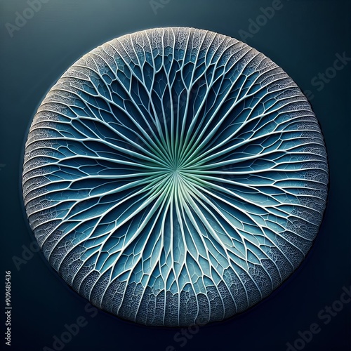 492 8 A round water lily pad floating on the surface of a pond w photo