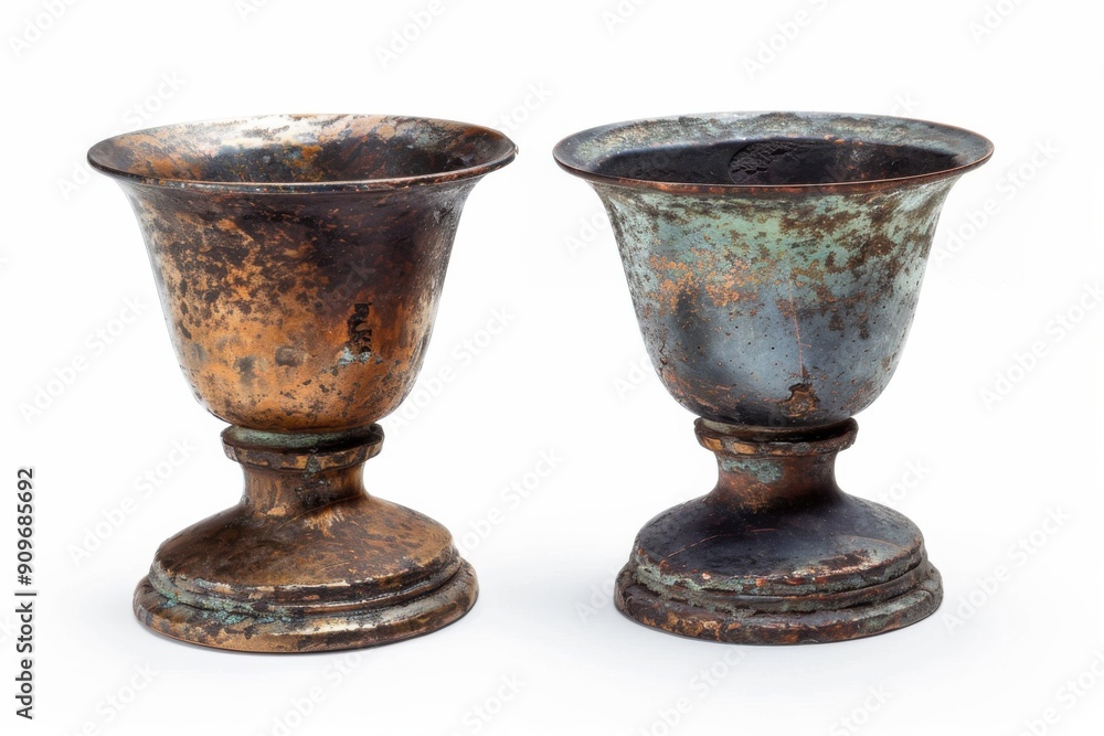 Wine Cup. Two Authentic Ancient Copper Liqueur Cups in Old Rust-Eaten Style Wine Cup. Two Authentic Ancient Copper Liqueur Cups in Old Rust-Eaten Style