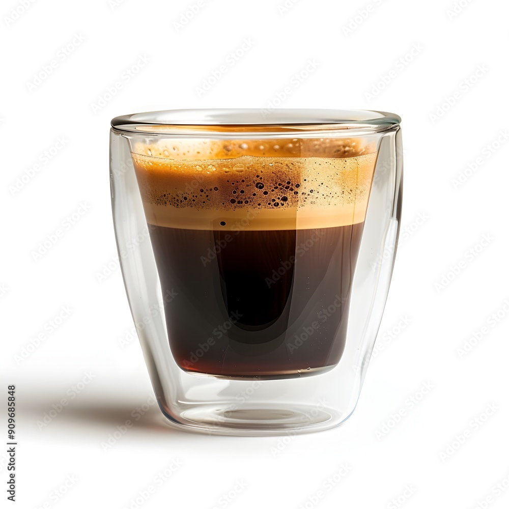 Stylish Double Walled Glass Cup Holding Americano Coffee on White Background Stylish Double Walled Glass Cup Holding Americano Coffee on White Background