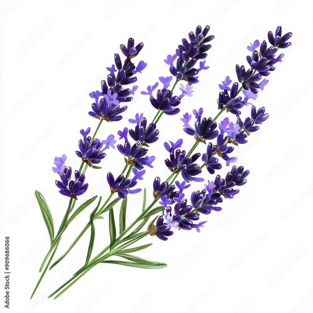 Obraz premium Fresh Lavender Branch on White Background for Cosmetic or Food Design Generative AI
