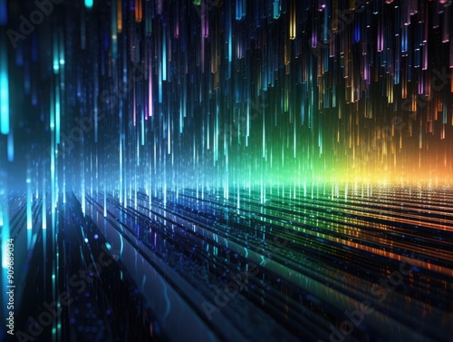 3D abstract digital rain  futuristic and sleek