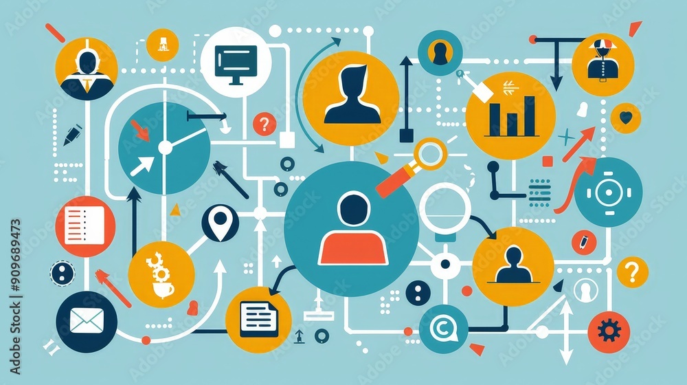 Navigate through a set of business management icons, illustrating leadership, teamwork Navigate through a set of business management icons, illustrating leadership, teamwork